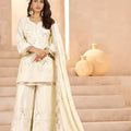 Elegant Off-White Heavy Embroidered Chinon Party Wear Palazzo Suit with Dupatta