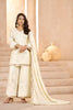Elegant Off-White Heavy Embroidered Chinon Party Wear Palazzo Suit with Dupatta