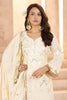Elegant Off-White Heavy Embroidered Chinon Party Wear Palazzo Suit with Dupatta