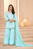 Cool Aqua Blue Heavy Embroidered Chinon Party Wear Palazzo Suit with Dupatta