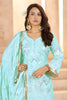 Cool Aqua Blue Heavy Embroidered Chinon Party Wear Palazzo Suit with Dupatta