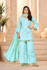 Cool Aqua Blue Heavy Embroidered Chinon Party Wear Palazzo Suit with Dupatta