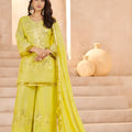 Vibrant Yellow Heavy Embroidered Chinon Party Wear Palazzo Suit with Dupatta