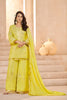 Vibrant Yellow Heavy Embroidered Chinon Party Wear Palazzo Suit with Dupatta