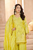 Vibrant Yellow Heavy Embroidered Chinon Party Wear Palazzo Suit with Dupatta