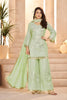 Graceful Pista Green Heavy Embroidered Chinon Party Wear Palazzo Suit with Dupatta