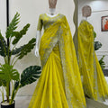 Yellow Georgette Saree with Silver Embroidery Work Designer Blouse