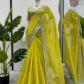 Yellow Georgette Saree with Silver Embroidery Work Designer Blouse