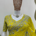Yellow Georgette Saree with Silver Embroidery Work Designer Blouse