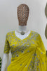 Yellow Georgette Saree with Silver Embroidery Work Designer Blouse