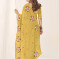 Mustard Yellow Organza Saree Floral Embroidery Designer Blouse