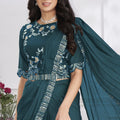 Elegant Teal Blue Designer Saree with Embroidered Blouse