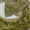 Olive Green Organza Silk Saree Heavy Sequins Embroidered Border Designer Blouse