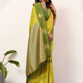 Yellow Olive Green Kanjivaram Silk Saree with Rich Gold Zari Border