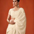 Off-White Embroidered Saree with Matching Blouse Party Wear Saree