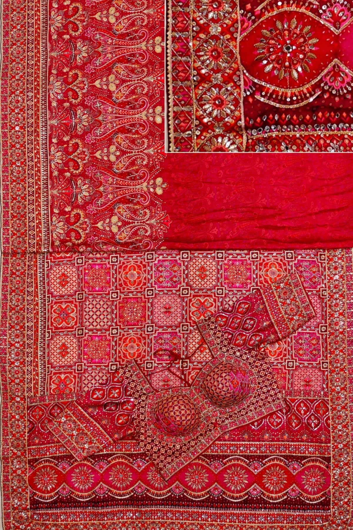 Beautiful Rani Pink Natural Crepe Aari Hand Work Saree with Pure Khatli and Mirror Work for Women