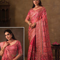 Beautiful Rani Pink Natural Crepe Aari Hand Work Saree with Pure Khatli and Mirror Work for Women