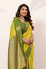 Yellow Olive Green Kanjivaram Silk Saree with Rich Gold Zari Border