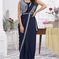 Elegant Navy Blue Designer Saree with Embroidered Blouse