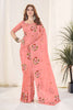 Peach Organza Saree with Floral Embroidery Designer Blouse