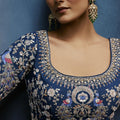 Silver Grey Embroidered Designer Saree Heavy Border Contrast Blouse
