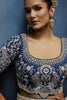 Silver Grey Embroidered Designer Saree Heavy Border Contrast Blouse