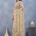 Pastel Yellow Floral Embroidered Net Saree with Designer Border