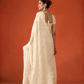 Off-White Embroidered Saree with Matching Blouse Party Wear Saree