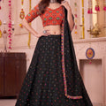 Stunning Black Multicolor Rayon Embroidery Work Designer Lehenga Choli with Dupatta