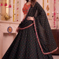 Stunning Black Multicolor Rayon Embroidery Work Designer Lehenga Choli with Dupatta
