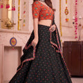 Stunning Black Multicolor Rayon Embroidery Work Designer Lehenga Choli with Dupatta
