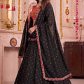 Stunning Black Multicolor Rayon Embroidery Work Designer Lehenga Choli with Dupatta