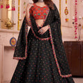 Stunning Black Multicolor Rayon Embroidery Work Designer Lehenga Choli with Dupatta