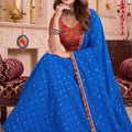 Elegant Royal Blue Multicolor Rayon Embroidery Work Designer Lehenga Choli with Dupatta