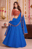 Elegant Royal Blue Multicolor Rayon Embroidery Work Designer Lehenga Choli with Dupatta