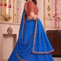 Elegant Royal Blue Multicolor Rayon Embroidery Work Designer Lehenga Choli with Dupatta