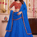 Elegant Royal Blue Multicolor Rayon Embroidery Work Designer Lehenga Choli with Dupatta