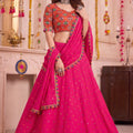 Stylish Rani Pink Multicolor Rayon Embroidery Work Designer Lehenga Choli with Dupatta