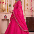 Stylish Rani Pink Multicolor Rayon Embroidery Work Designer Lehenga Choli with Dupatta
