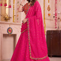 Stylish Rani Pink Multicolor Rayon Embroidery Work Designer Lehenga Choli with Dupatta