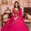 Stylish Rani Pink Multicolor Rayon Embroidery Work Designer Lehenga Choli with Dupatta