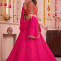 Stylish Rani Pink Multicolor Rayon Embroidery Work Designer Lehenga Choli with Dupatta