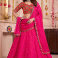 Stylish Rani Pink Multicolor Rayon Embroidery Work Designer Lehenga Choli with Dupatta