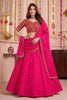 Stylish Rani Pink Multicolor Rayon Embroidery Work Designer Lehenga Choli with Dupatta