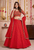 Admirable Red Multicolor Rayon Embroidery Work Designer Lehenga Choli with Dupatta