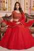 Admirable Red Multicolor Rayon Embroidery Work Designer Lehenga Choli with Dupatta