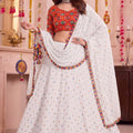 Traditional White Multicolor Rayon Embroidery Work Designer Lehenga Choli with Dupatta