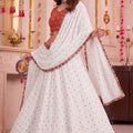 Traditional White Multicolor Rayon Embroidery Work Designer Lehenga Choli with Dupatta