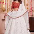 Traditional White Multicolor Rayon Embroidery Work Designer Lehenga Choli with Dupatta