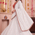 Traditional White Multicolor Rayon Embroidery Work Designer Lehenga Choli with Dupatta